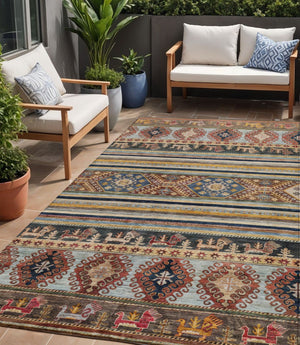 HomeRoots 5' Tribal Area Rug in Rust, Gray, and Gold – Washable Indoor Outdoor Design for Stylish Living Spaces 5' X 8' 615417