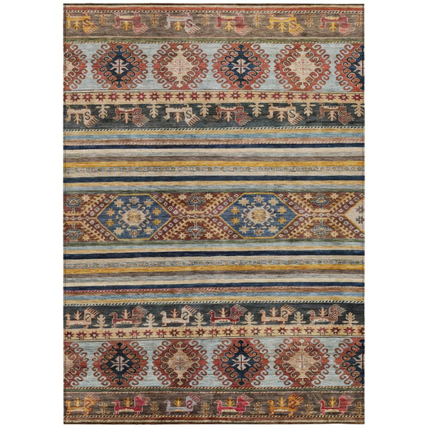 HomeRoots 5' Tribal Area Rug in Rust, Gray, and Gold – Washable Indoor Outdoor Design for Stylish Living Spaces 5' X 8' 615417