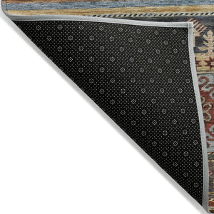 HomeRoots 5' Tribal Area Rug in Rust, Gray, and Gold – Washable Indoor Outdoor Design for Stylish Living Spaces 5' X 8' 615417