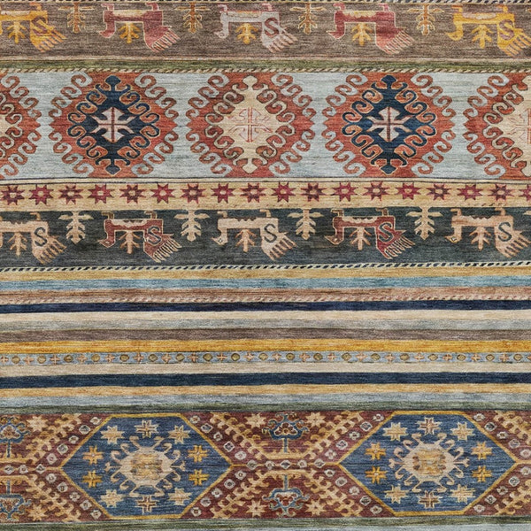 HomeRoots 5' Tribal Area Rug in Rust, Gray, and Gold – Washable Indoor Outdoor Design for Stylish Living Spaces 5' X 8' 615417