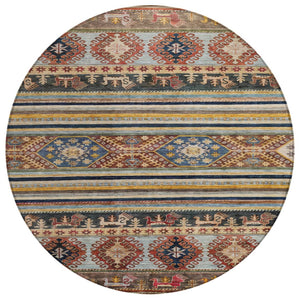 HomeRoots 5' Tribal Area Rug in Rust, Gray, and Gold – Washable Indoor Outdoor Design for Stylish Living Spaces 8' Round 615418