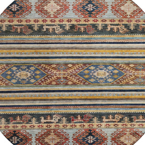 HomeRoots 5' Tribal Area Rug in Rust, Gray, and Gold – Washable Indoor Outdoor Design for Stylish Living Spaces 8' Round 615418