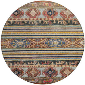 HomeRoots 5' Tribal Area Rug in Rust, Gray, and Gold – Washable Indoor Outdoor Design for Stylish Living Spaces 8' Round 615418