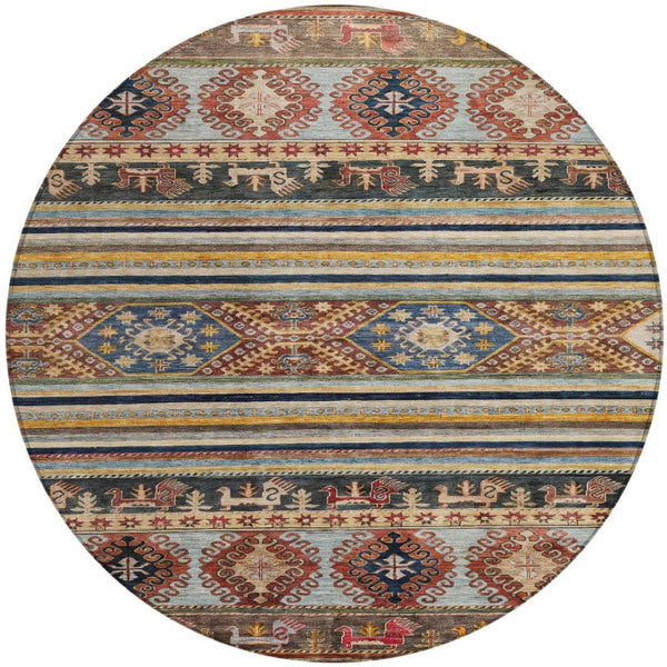 HomeRoots 5' Tribal Area Rug in Rust, Gray, and Gold – Washable Indoor Outdoor Design for Stylish Living Spaces 8' Round 615418