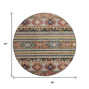 HomeRoots 5' Tribal Area Rug in Rust, Gray, and Gold – Washable Indoor Outdoor Design for Stylish Living Spaces 8' Round 615418
