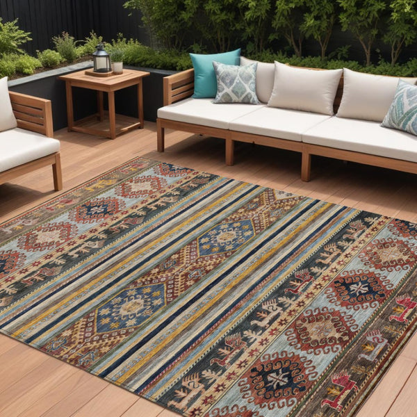 HomeRoots 5' Tribal Area Rug in Rust, Gray, and Gold – Washable Indoor Outdoor Design for Stylish Living Spaces 8' X 10' 615419