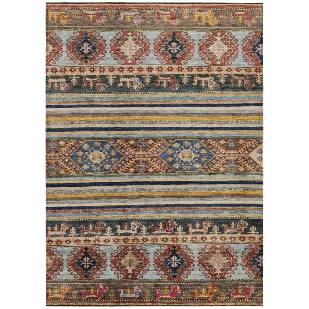 HomeRoots 5' Tribal Area Rug in Rust, Gray, and Gold – Washable Indoor Outdoor Design for Stylish Living Spaces 8' X 10' 615419
