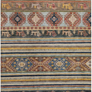HomeRoots 5' Tribal Area Rug in Rust, Gray, and Gold – Washable Indoor Outdoor Design for Stylish Living Spaces 8' X 10' 615419