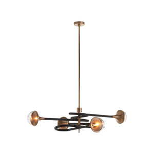 Wildwood Newton Sculptural Chandelier With Wrapped Leather Arms, Brass Stem & Clear Globe Lights For Dramatic Dining Focal Point 61542