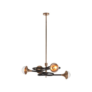 Wildwood Newton Sculptural Chandelier With Wrapped Leather Arms, Brass Stem & Clear Globe Lights For Dramatic Dining Focal Point 61542