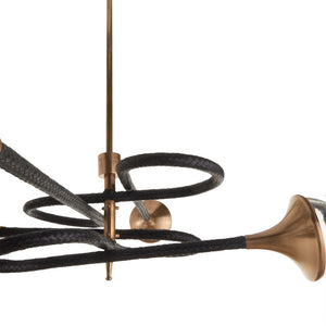 Wildwood Newton Sculptural Chandelier With Wrapped Leather Arms, Brass Stem & Clear Globe Lights For Dramatic Dining Focal Point 61542
