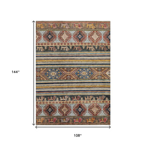 HomeRoots 5' Tribal Area Rug in Rust, Gray, and Gold – Washable Indoor Outdoor Design for Stylish Living Spaces 9' X 12' 615420