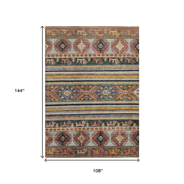 HomeRoots 5' Tribal Area Rug in Rust, Gray, and Gold – Washable Indoor Outdoor Design for Stylish Living Spaces 9' X 12' 615420