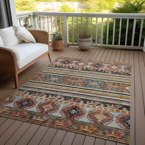 HomeRoots 5' Tribal Area Rug in Rust, Gray, and Gold – Washable Indoor Outdoor Design for Stylish Living Spaces 9' X 12' 615420