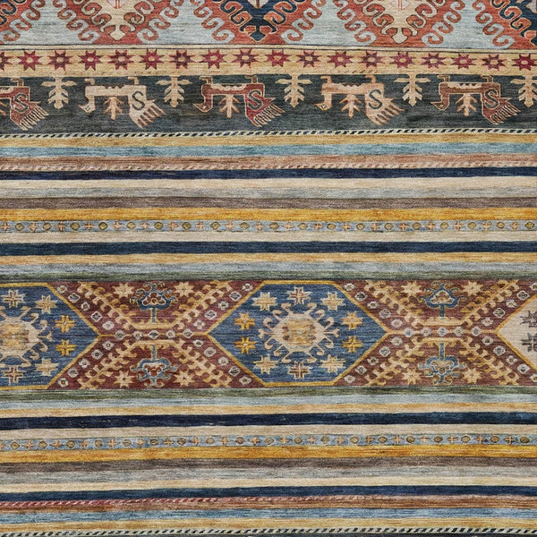 HomeRoots 5' Tribal Area Rug in Rust, Gray, and Gold – Washable Indoor Outdoor Design for Stylish Living Spaces 9' X 12' 615420
