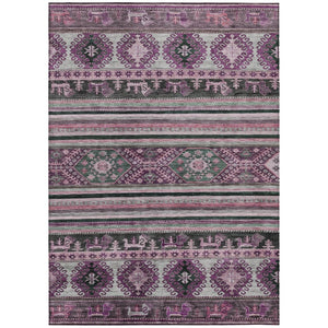 HomeRoots 5' Vibrant Purple Plum and Gray Tribal Washable Area Rug for Indoor and Outdoor High-Traffic Spaces 5' X 8' 615423