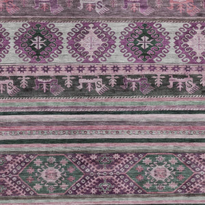 HomeRoots 5' Vibrant Purple Plum and Gray Tribal Washable Area Rug for Indoor and Outdoor High-Traffic Spaces 5' X 8' 615423