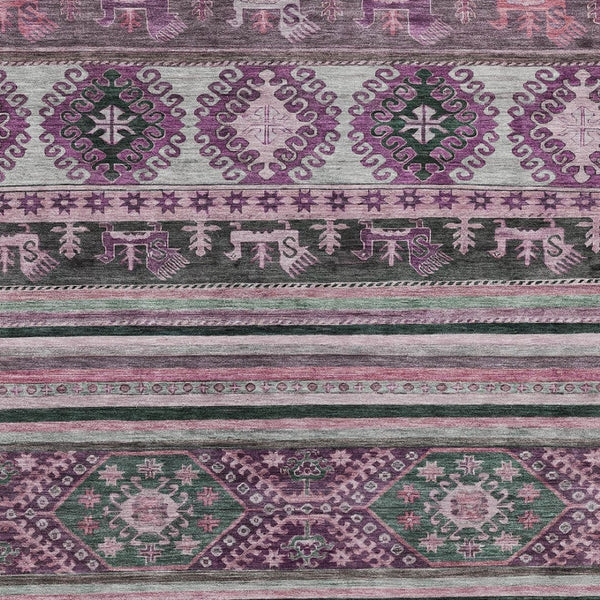 HomeRoots 5' Vibrant Purple Plum and Gray Tribal Washable Area Rug for Indoor and Outdoor High-Traffic Spaces 5' X 8' 615423