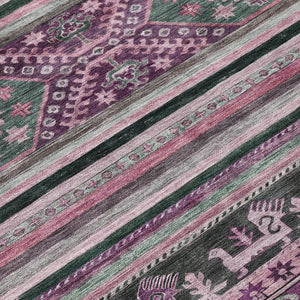 HomeRoots 5' Vibrant Purple Plum and Gray Tribal Washable Area Rug for Indoor and Outdoor High-Traffic Spaces 5' X 8' 615423