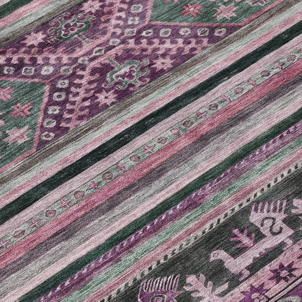 HomeRoots 5' Vibrant Purple Plum and Gray Tribal Washable Area Rug for Indoor and Outdoor High-Traffic Spaces 5' X 8' 615423