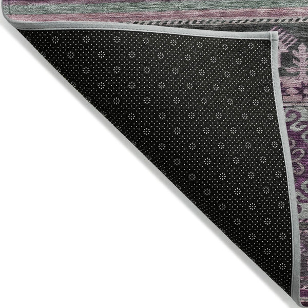 HomeRoots 5' Vibrant Purple Plum and Gray Tribal Washable Area Rug for Indoor and Outdoor High-Traffic Spaces 8' X 10' 615425