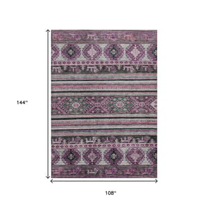HomeRoots 9' X 12' Washable Purple Plum & Gray Tribal Area Rug – Durable, Stylish, Ideal for Indoor & Outdoor Use! 615426