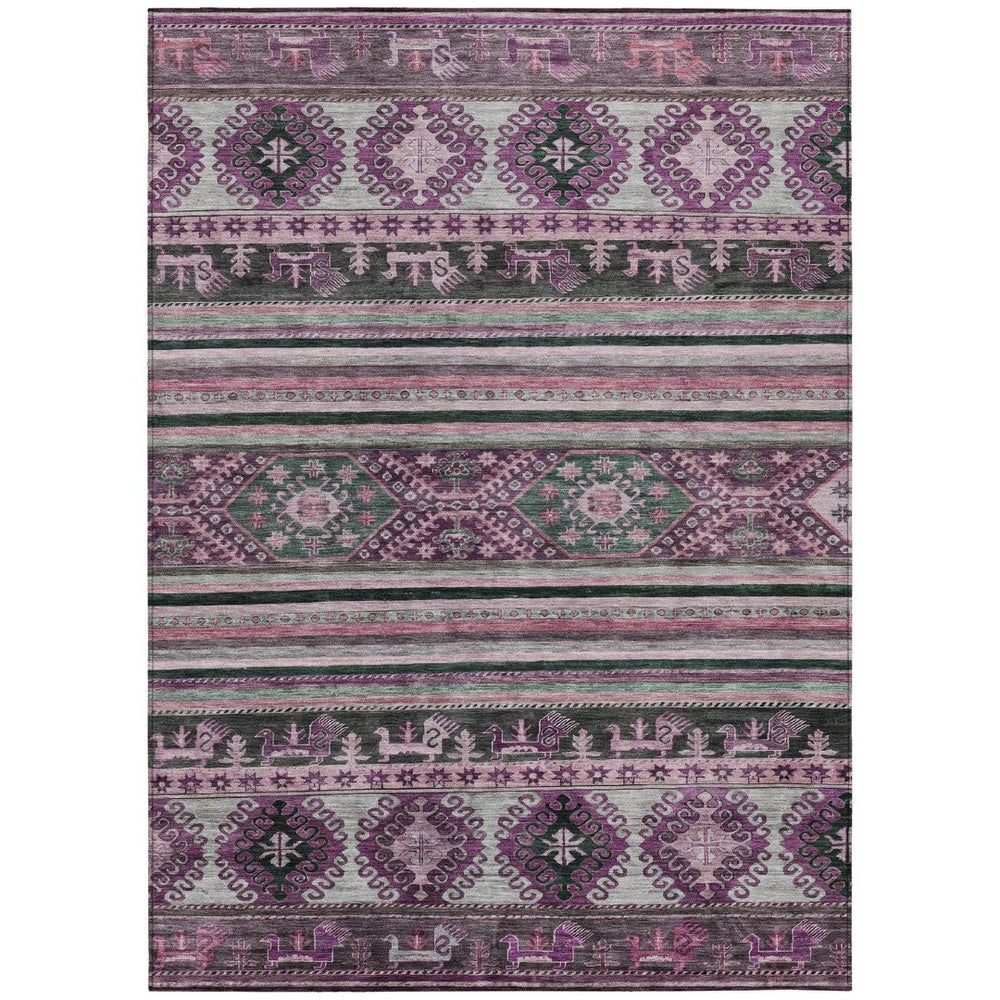HomeRoots 9' X 12' Washable Purple Plum & Gray Tribal Area Rug – Durable, Stylish, Ideal for Indoor & Outdoor Use! 615426