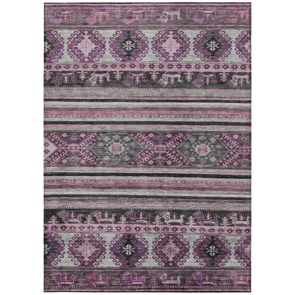 HomeRoots 5' Vibrant Purple Plum and Gray Tribal Washable Area Rug for Indoor and Outdoor High-Traffic Spaces 10' X 14' 615427