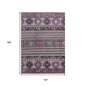 HomeRoots 5' Vibrant Purple Plum and Gray Tribal Washable Area Rug for Indoor and Outdoor High-Traffic Spaces 10' X 14' 615427