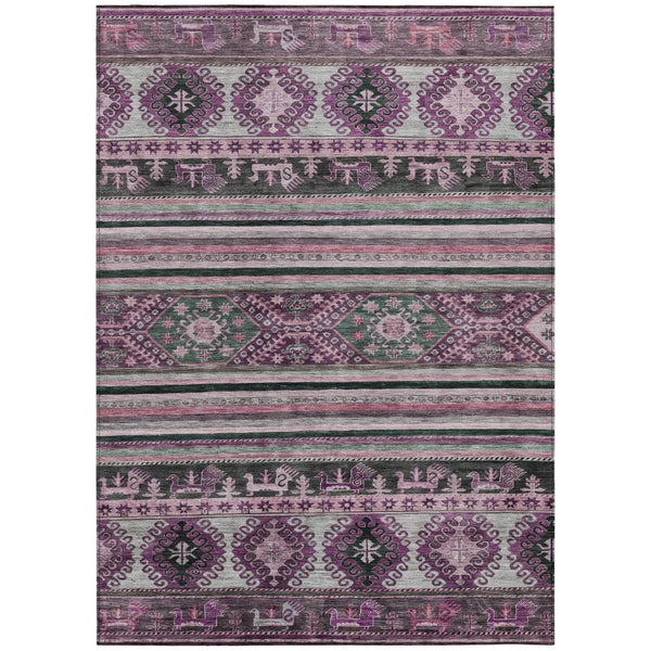 HomeRoots 5' Vibrant Purple Plum and Gray Tribal Washable Area Rug for Indoor and Outdoor High-Traffic Spaces 10' X 14' 615427
