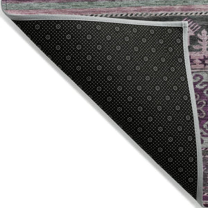 HomeRoots 5' Vibrant Purple Plum and Gray Tribal Washable Area Rug for Indoor and Outdoor High-Traffic Spaces 10' X 14' 615427