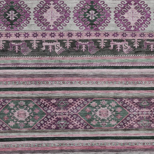 HomeRoots 5' Vibrant Purple Plum and Gray Tribal Washable Area Rug for Indoor and Outdoor High-Traffic Spaces 10' X 14' 615427