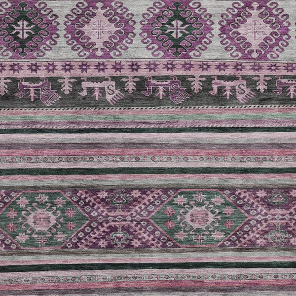 HomeRoots 5' Vibrant Purple Plum and Gray Tribal Washable Area Rug for Indoor and Outdoor High-Traffic Spaces 10' X 14' 615427
