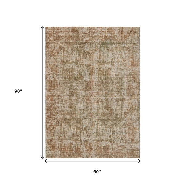 HomeRoots 5' Washable Beige and Copper Abstract Area Rug – Durable, Stylish Design for Indoor and Outdoor Spaces 5' X 8' 615435