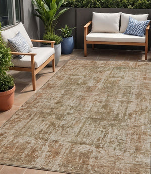 HomeRoots 5' Washable Beige and Copper Abstract Area Rug – Durable, Stylish Design for Indoor and Outdoor Spaces 5' X 8' 615435