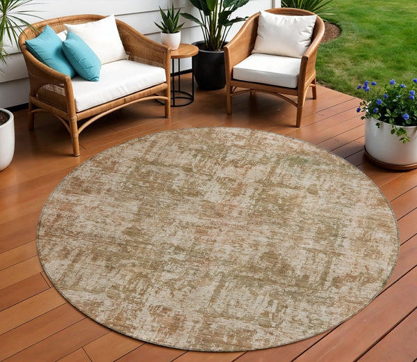 HomeRoots 5' Washable Beige and Copper Abstract Area Rug – Durable, Stylish Design for Indoor and Outdoor Spaces 8' Round 615436