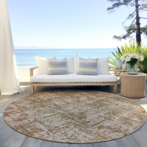 HomeRoots 5' Washable Beige and Copper Abstract Area Rug – Durable, Stylish Design for Indoor and Outdoor Spaces 8' Round 615436