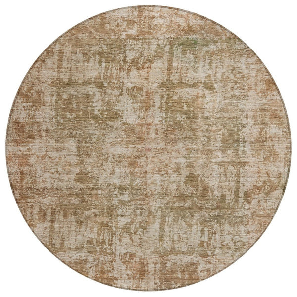 HomeRoots 5' Washable Beige and Copper Abstract Area Rug – Durable, Stylish Design for Indoor and Outdoor Spaces 8' Round 615436
