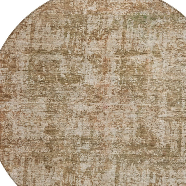 HomeRoots 5' Washable Beige and Copper Abstract Area Rug – Durable, Stylish Design for Indoor and Outdoor Spaces 8' Round 615436