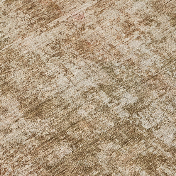 HomeRoots 5' Washable Beige and Copper Abstract Area Rug – Durable, Stylish Design for Indoor and Outdoor Spaces 8' Round 615436