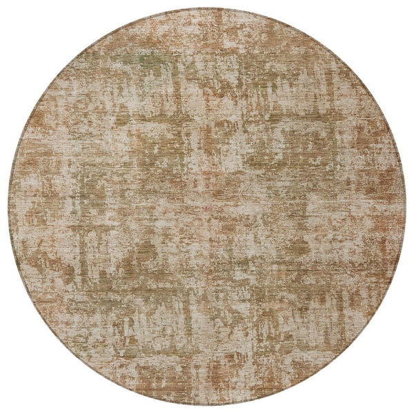 HomeRoots 5' Washable Beige and Copper Abstract Area Rug – Durable, Stylish Design for Indoor and Outdoor Spaces 8' Round 615436
