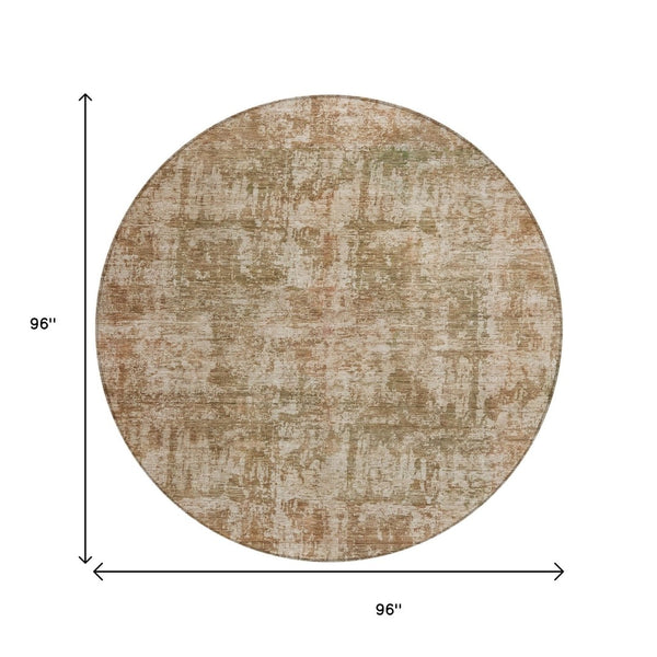 HomeRoots 5' Washable Beige and Copper Abstract Area Rug – Durable, Stylish Design for Indoor and Outdoor Spaces 8' Round 615436