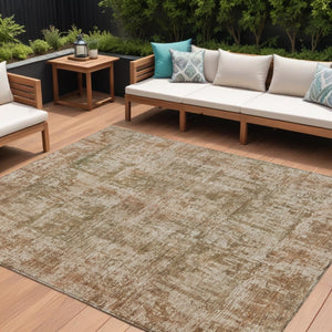 HomeRoots 5' Washable Beige and Copper Abstract Area Rug – Durable, Stylish Design for Indoor and Outdoor Spaces 10' X 14' 615439