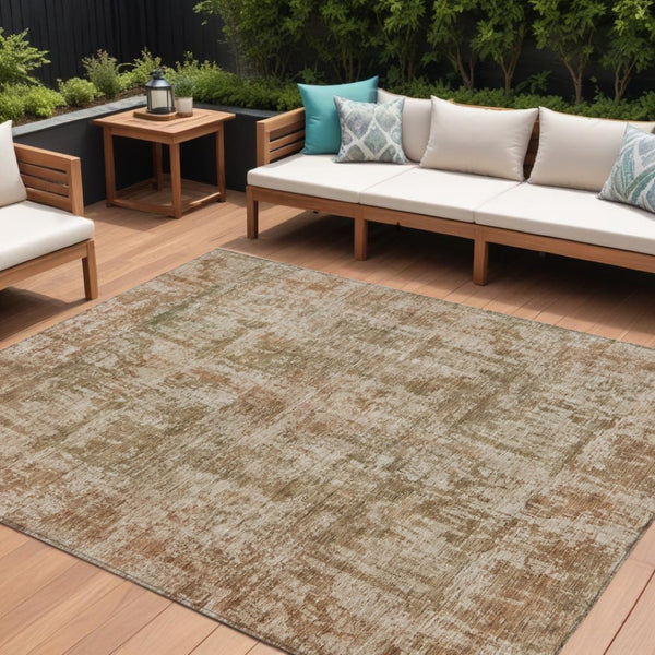 HomeRoots 5' Washable Beige and Copper Abstract Area Rug – Durable, Stylish Design for Indoor and Outdoor Spaces 10' X 14' 615439