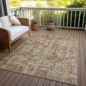 HomeRoots 5' Washable Beige and Copper Abstract Area Rug – Durable, Stylish Design for Indoor and Outdoor Spaces 10' X 14' 615439