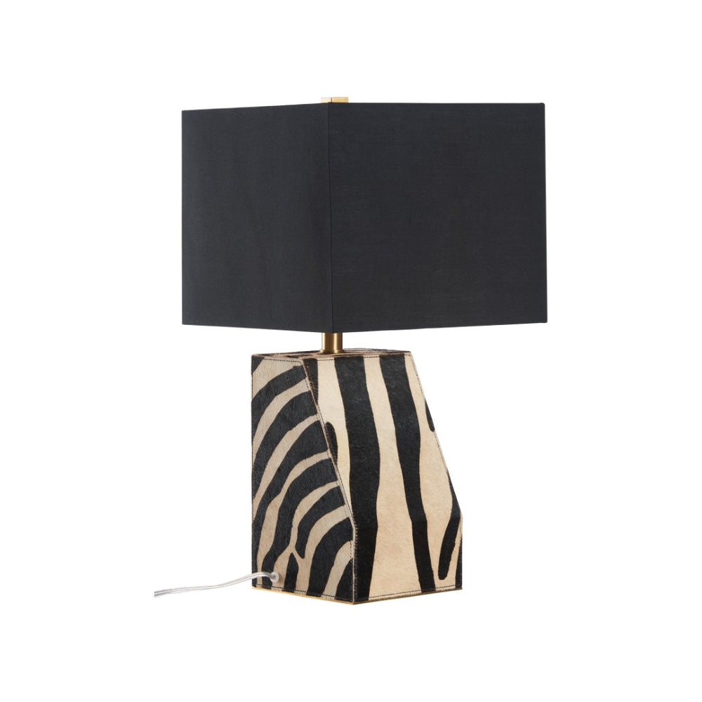 Wildwood Safari Left-Facing Small Lamp With Zebra Print Shade, 23" Compact Accent For Modern Tablescape 61544