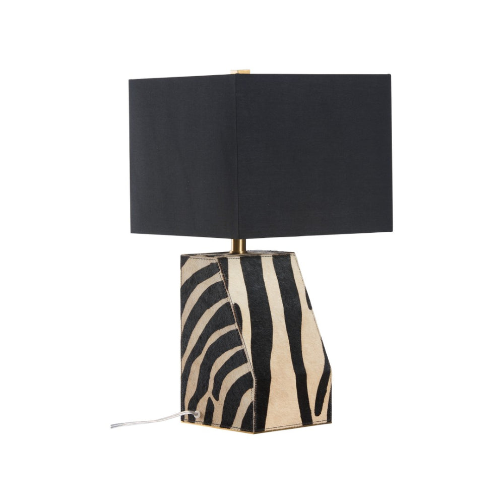 Wildwood Safari Left-Facing Small Lamp With Zebra Print Shade, 23" Compact Accent For Modern Tablescape 61544