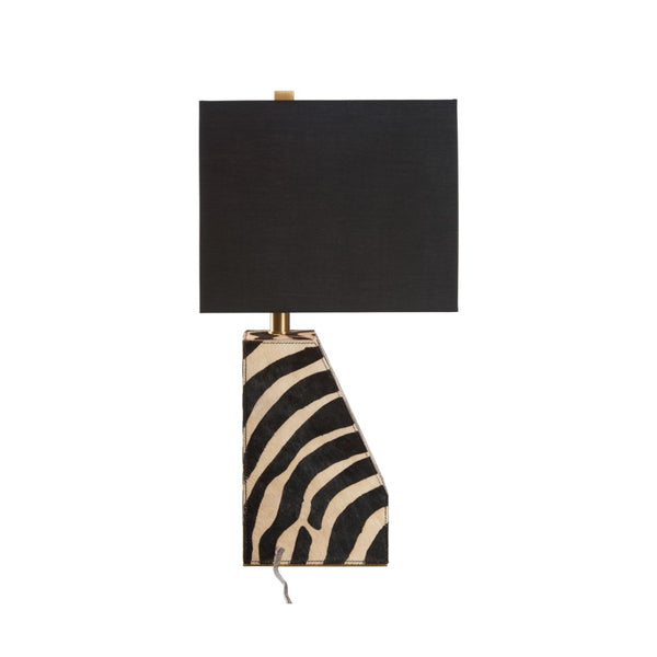 Wildwood Safari Left-Facing Small Lamp With Zebra Print Shade, 23" Compact Accent For Modern Tablescape 61544