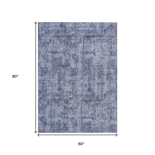 HomeRoots 5' Blue and Ivory Abstract Area Rug - Stylish, Washable Design for Indoor and Outdoor Spaces 5' X 8' 615441