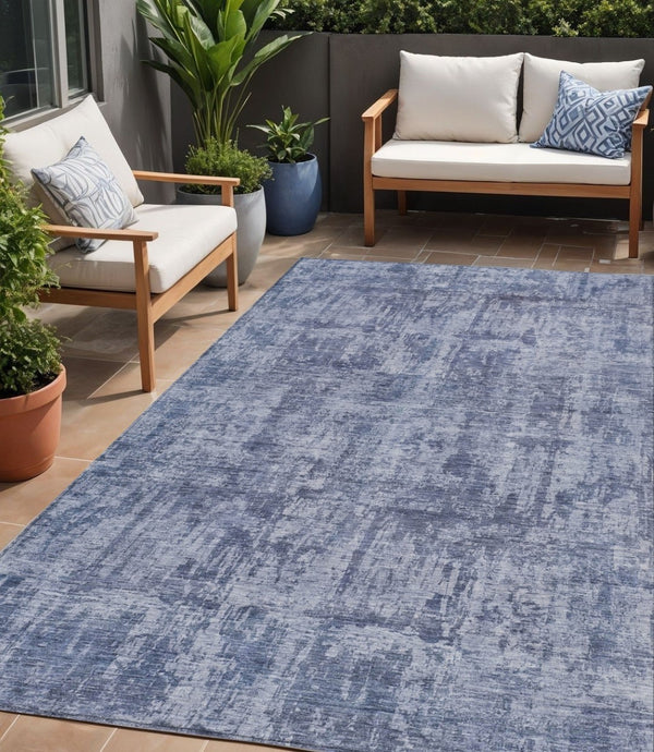 HomeRoots 5' Blue and Ivory Abstract Area Rug - Stylish, Washable Design for Indoor and Outdoor Spaces 5' X 8' 615441